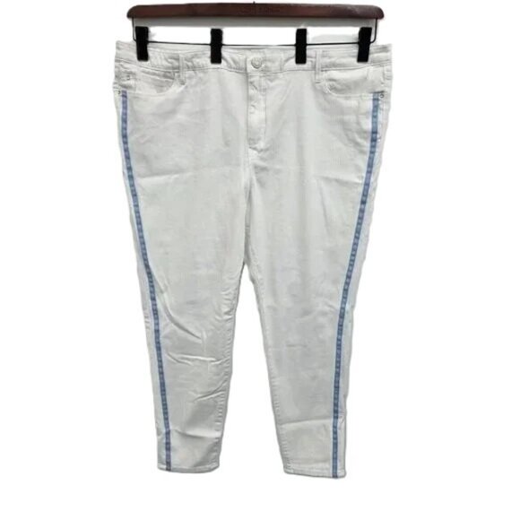 Skinnygirl Womens 18W White Broadway High Rise Skinny Jeans Blue Side Stripe - Picture 1 of 16